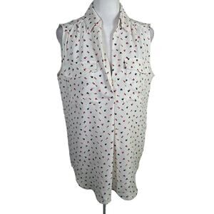 NEW Ann Taylor Sleeveless Top Blouse White Floral Collared Small Business Casual